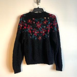 L.L. Bean Vintage 1980's Fair Isle Christmas Poinsettia Mohair Sweater, S